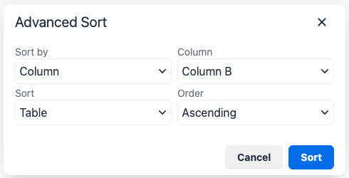 Enhanced Tables sort dialog (Sort > Advanced Sort…).