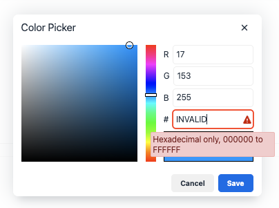 color picker error message hex